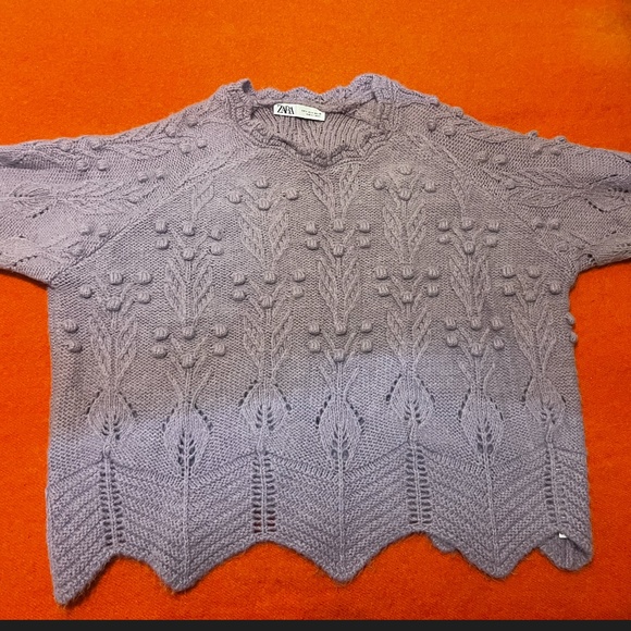 Zara lilac knit pompom short sleeve sweater EUC - Picture 3 of 10